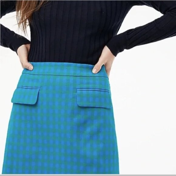 J.Crew Retro Blue Gingham Pocket Skirt NWOT - Picture 2 of 7